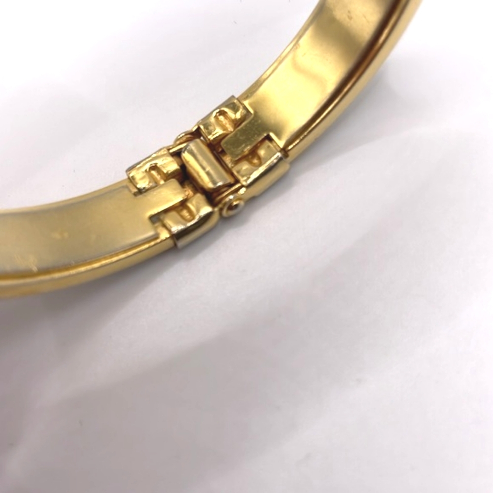 Gold Tone Faux Pearl Channel Hinged Clamper Bracelet SMALL - Picture 6 of 10